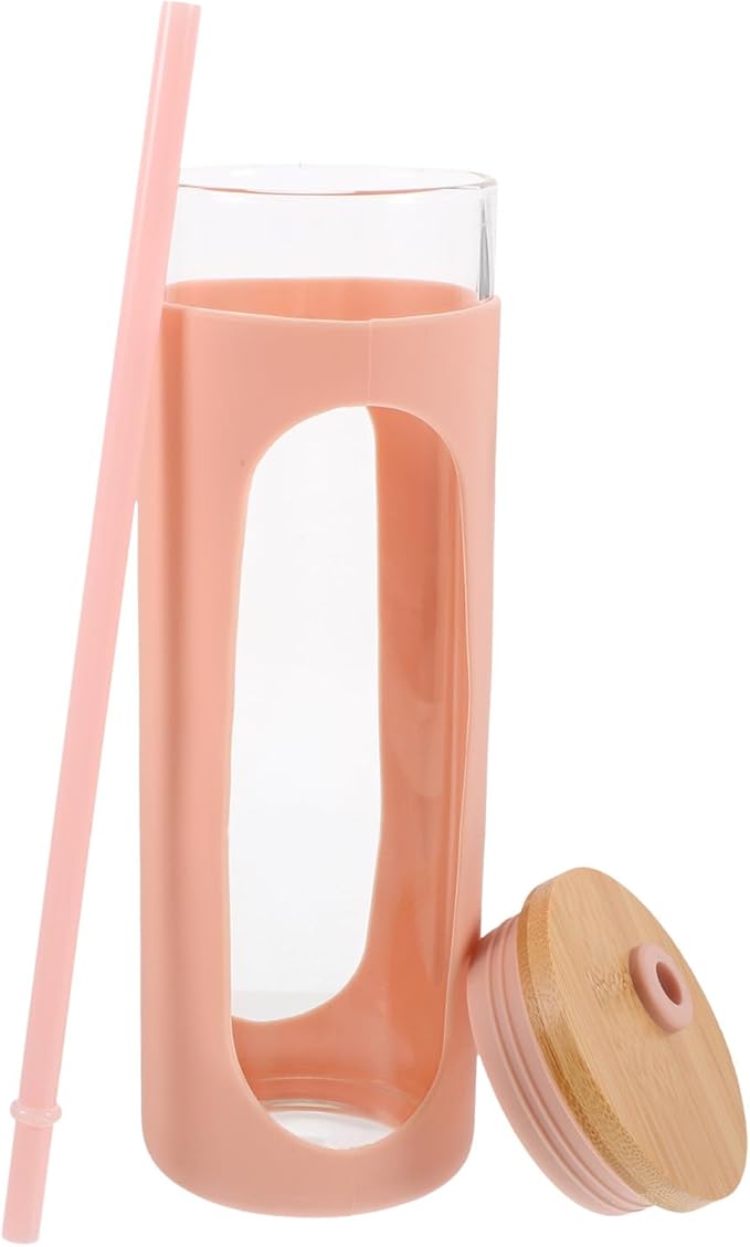 Glass Tumbler with Lid and Straw Reusable Borosilicate Glass Cup with Silicone Sleeve Iced Coffee for Home and Travel Beverage Cup