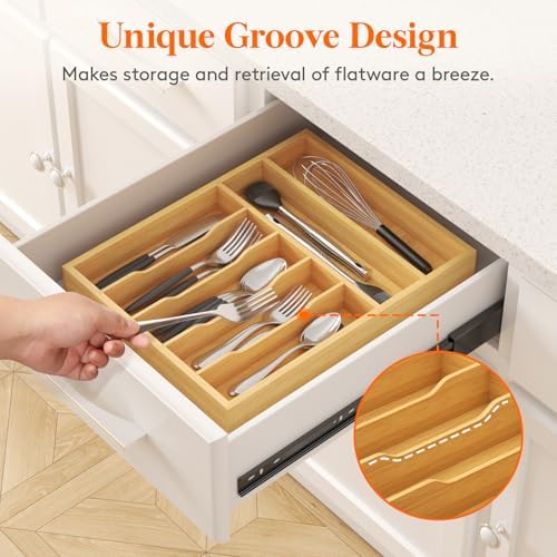 Lifewit Bamboo Silverware Tray for Drawer, 12.9 x 16.5 - Image 4
