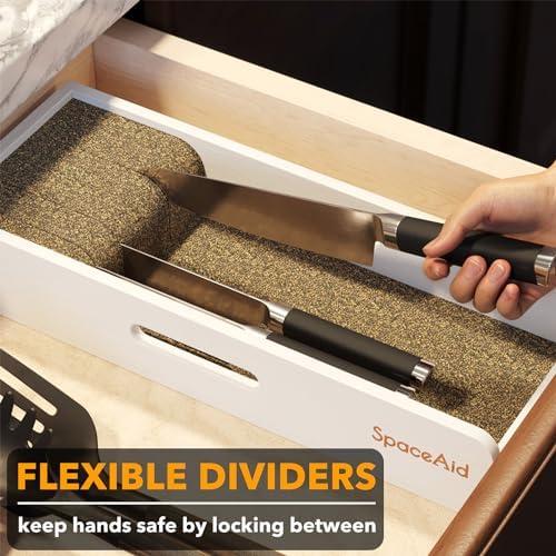 SpaceAid Knife Drawer Organizer Bamboo Insert Dock, Kitchen Steak Knives Holder Organizers Block for Drawer in Storage Organization (Small, White) - Image 2