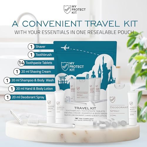 MY PROTECT KIT Travel Kit, 20-Piece Toiletries, Toothbrush, Shaver, Tablets - Image 2