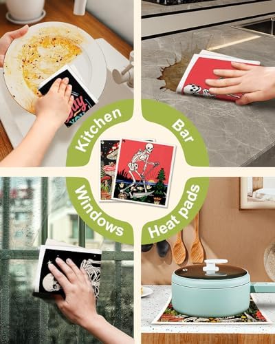 Miss Adola Swedish Dishcloths for Kitchen - 5 Pack Reusable Dish Cloths for Washing Dishes Absorbent Cute Funny Kitchen Towels Cleaning Sponge, Skull Design - Image 6