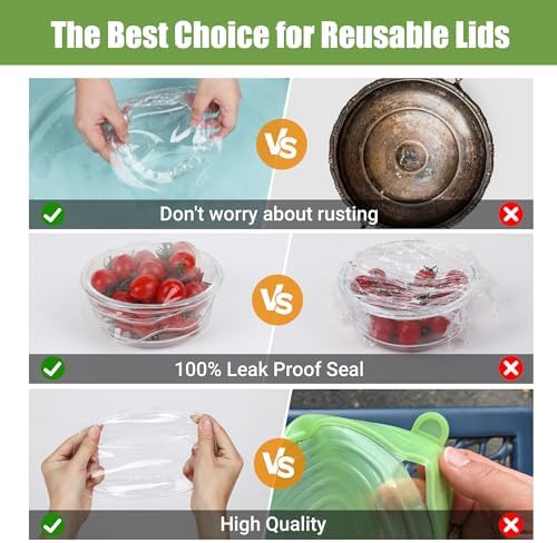 Silicone Stretch Lids for Food Storage in Fridge, Reusable Elastic Bowl Covers for Cup, Cans, Jars, Round & Rectangle Container, Food Grade Silicone Microwave Food Cover, Heat-Resistant, Transparent - Image 4