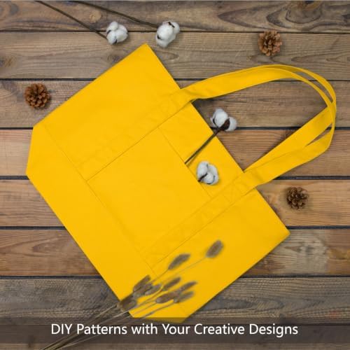 TOPDesign 6-Pack Canvas Tote Bags with an External Pocket, Reusable Grocery Shopping Bags, Top Zipper Closure, Daily Essentials (Yellow) - Image 4