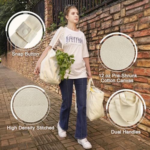 VitaSerena Reusable Canvas Grocery Bags with Dual Handles 3pc XL Set - Image 2