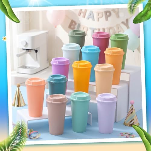 Honeydak 30 Pack 16 oz Reusable Coffee Cups with Lids Water Bottle Iced Coffee Travel Mug Portable Plastic Tea Tumblers Bulk for Hot and Cold Drinks Birthdays Party (Macaron Color,Classic) - Image 2