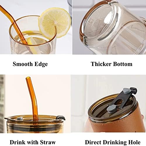 BLUEPOLAR 13 oz Tumbler Water Glass, Water Bottle with Straw and Dustproof Lid, Coffee Ice Cup Double Wall Insulated Glass Cup (Amber-4pack) - Image 2