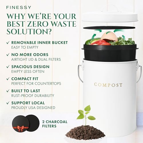 FINESSY Kitchen Compost Bin Countertop White, Indoor Composter 1.3 Gallon - Image 2