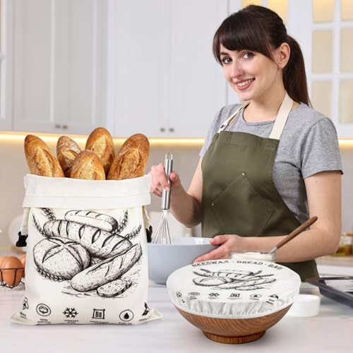 Booson 5 Pcs Beeswax Bread Bags XL(13x17in) Reusable with Bowl Covers Set - Image 6