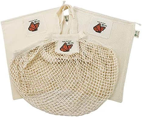 "Help Us Soar" Simple Ecology Organic Cotton Reusable Monarch Butterfly Gift & Starter Set (string produce saver bags, food storage, bulk bin, with tare weight tag and drawstring, waste free) - Image 2
