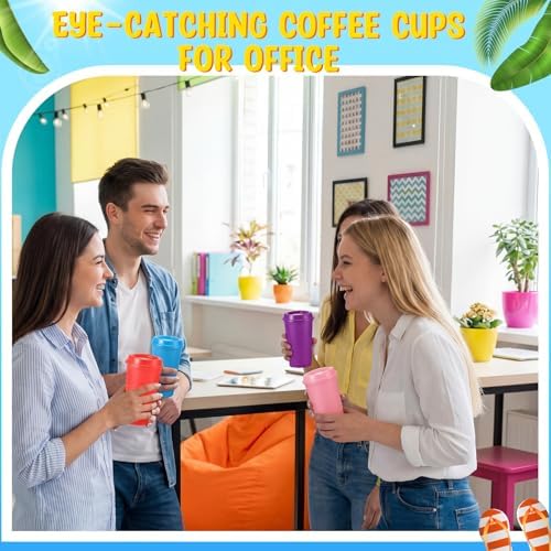 Honeydak 45 Pack 16 oz Reusable Coffee Cups with Lids Water Bottle Iced Coffee Travel Mug Portable Plastic Tea Tumblers Bulk for Hot and Cold Drinks Birthdays Party (Fresh,Classic) - Image 4