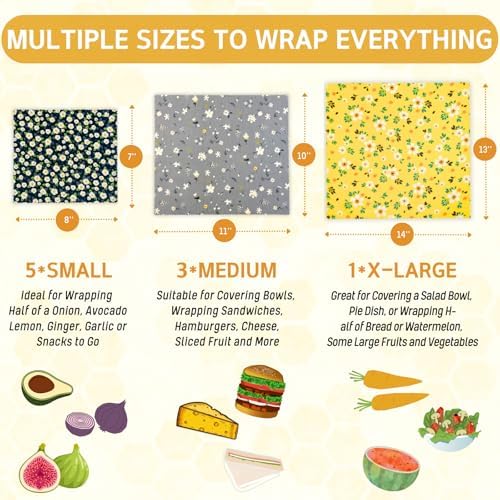 Reusable Beeswax Wrap - 9 Pack Beeswax Wraps for Food, Eco-Friendly Beeswax Food Wraps, Bread Sandwich Food Wrap - Organic, Sustainable, Zero Waste, Plastic-Free Food Storage, 1XL, 3M, 5S - Image 3