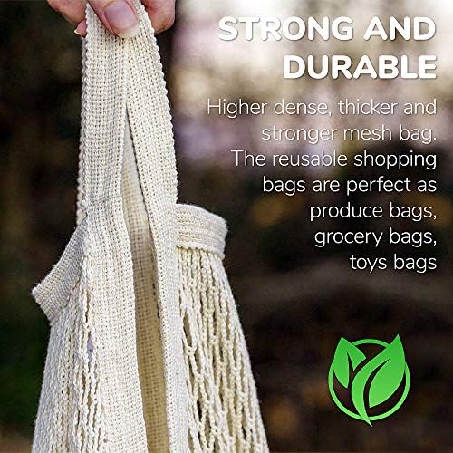 5 pack Cotton String Shopping Bags Reusable Washable Grocery Mesh Bags Organizer for Grocery Shopping Produce Net Bags with Longhandle for Fruit Vegetable Storage - Image 4