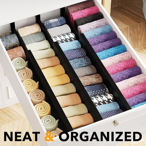 SpaceAid Bamboo Dresser Drawer Dividers 6 Pack, 4.65“ High Adjustable 17“-22” Drawer Organizers, Expandable Organization for Clothing, Clothes, Dressers, Black - Image 2