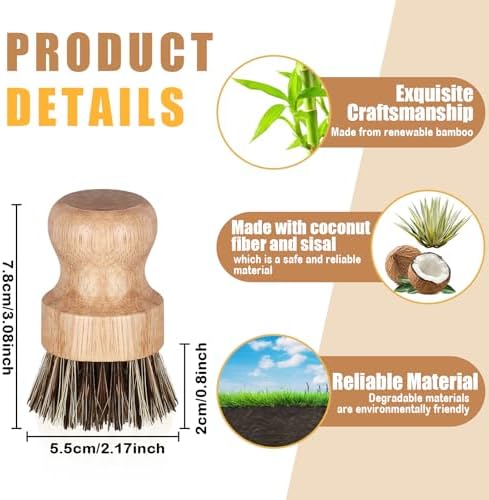 Nuenen 6 Packs Bamboo Dish Scrub Brush, Sisal and Coconut Palm - Image 6