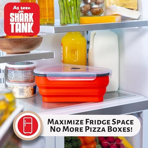 PIZZA PACK The Perfect Reusable Pizza Storage Container with 5 Microwavable Serving Trays - BPA-Free Adjustable Pizza Slice Container to Organize & Save Space, 4 Pack, Red - Image 3