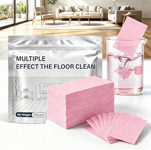 Multi-Effect Floor Cleaning Tablets, Water Soluble Concentrated Cleaner Sheets for Hardwood Laminate LVP Tile Wall Glass Multi-Surface Mopping Deep Clean (Pink — Peach Hibiscus Scent, 30PC) by Unknown