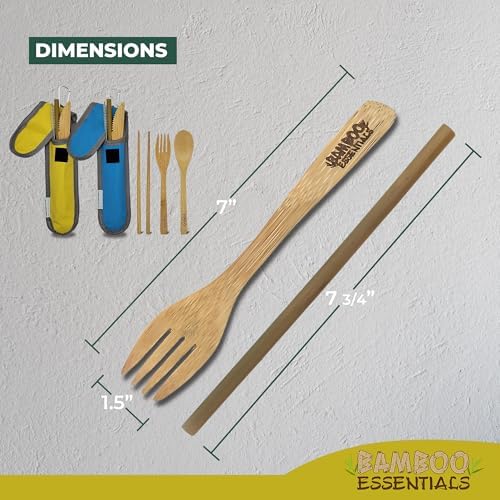 Travel Utensils with Case Set Fork, Knife, Spoon, Chopsticks, Straw, Straw-cleaning brush, Travel Pouch and Carabiner, Excellent For Everyday Use! ((2 Sets) Sky Blue/Sunrise Yellow) - Image 5