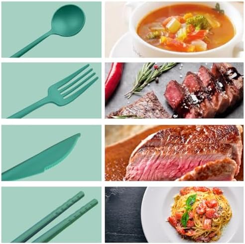 ELANE 4 Sets Reusable Travel Utensils Set with Case,Camping Cutlery Set Reusable Cutlery Set with Case,Utensil Sets for Lunch Picnic Daily Use Outdoor (darkgreen) - Image 5