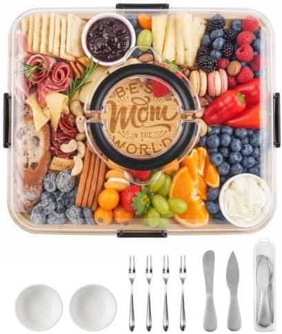 Portable Bamboo Charcuterie Board with Lid, Engraved Mom Print by Maxboro