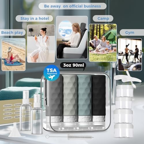 Silevoler 16pack Travel Bottles for Toiletries, TSA Approved Travel Size Containers Set, Leak Proof Refillable Liquid & Creams Toiletries Accessories Kit W/Toiletry Bag (Gray) - Image 7