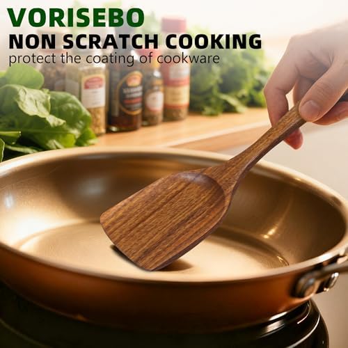7 Pcs Teak Wooden Utensil Set, Wooden Spoons for Cooking - Image 3