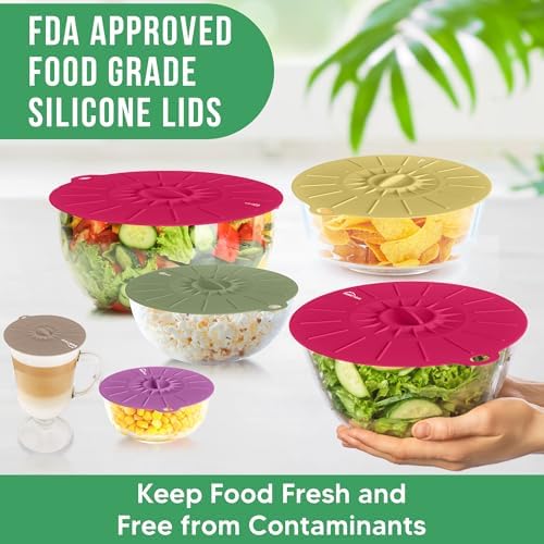 Silicone Lids for Food Storage - 5 Pack - 5 Sizes - Food Grade - Reusable Silicone Bowl Covers for Pots and Pans - Microwave Splatter Cover - Fits Cups, Plates,-Stove, Oven, Fridge, Dishwasher Safe - Image 5