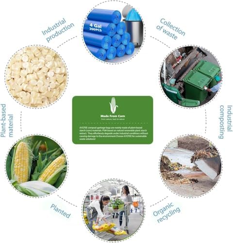 AYOTEE Compostable Trash Bags 4 Gallon 200 Packs, Biodegradable, Blue Compost Bags - Image 2