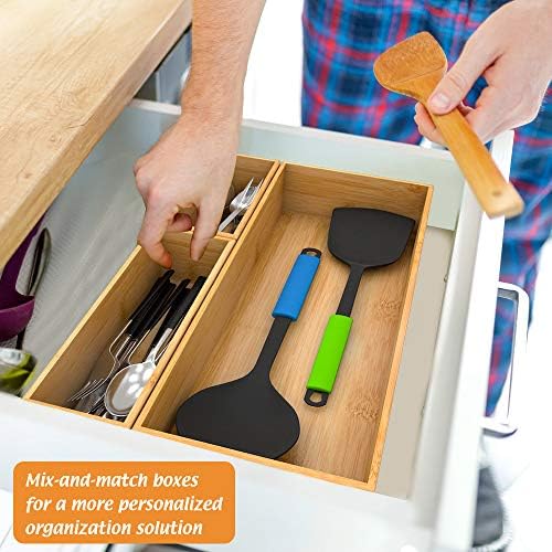 Bamboo Kitchen Drawer Organizer 9"x 3", Storage Box for Utensil Organizer - Image 2