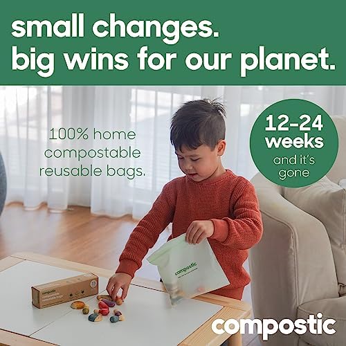 Compostic Compostable Snack Bags, Snack Size (60 Count) Starter Pack — Resealable Zip-Seal, Plant-Based, Home Compostable, Freezer Safe, BPA-Free, Non-Toxic, GMO-Free Food Storage Bags (Pack of 2) - Image 2