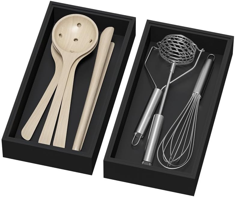 Lixple Bamboo Kitchen Drawer Organizer, 2 Pack, 12" x 6" x 2", Black by Lixple