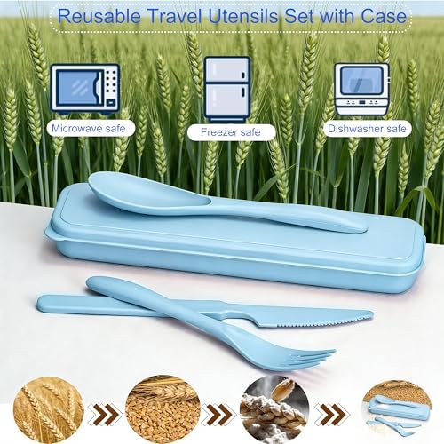 Wheat Straw Travel Utensils, BPA Free Reusable Fork Spoon Knife with Case - Image 4