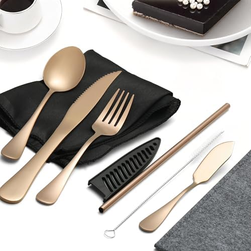 Travel Utensils with Case, Portable Silverware Set Stainless Steel Lunch Box Travel Cutlery Set for Work, Camping, Picnic, Hiking, Office (Rose Gold) - Image 4