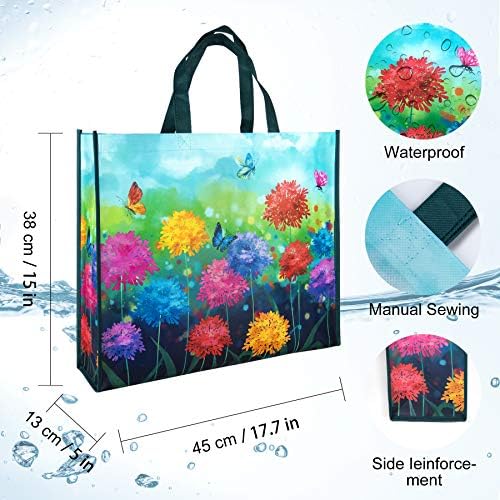NymphFable Floral Garden Shopping Bags, 6 Pack Reusable Grocery Bag 50LBS - Image 4