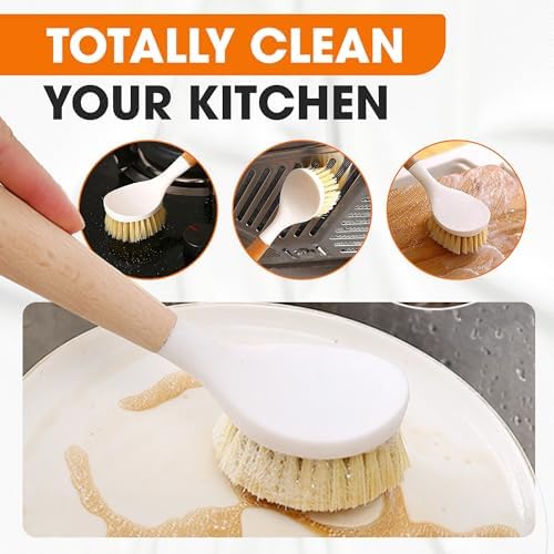 Cheer Collection Bamboo Dish Brush Set of 3 – Kitchen Scrub Brushes with Non-Scratch Bristles for Pots, Pans, and Sink Cleaning – Durable Dishwashing Brushes for Daily Kitchen Use - Image 7