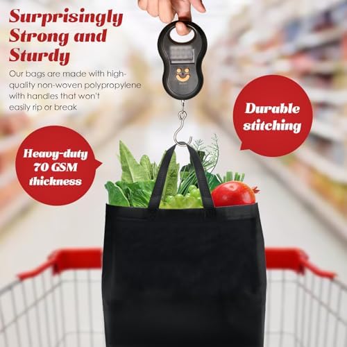 Reginary 50 Pcs Reusable Tote Bags Shopping Bags Non Woven, Black, Red - Image 7