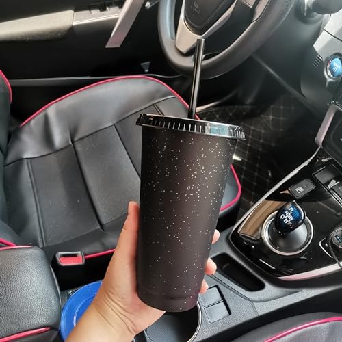 Suertestarry Tumbler with Straw and Lid,Water Bottle Iced Coffee Travel Mug Cup,Reusable Plastic Cups,Perfect for Parties,Birthdays,24oz-10 Pack (Black Glitter, 10 pack) - Image 3
