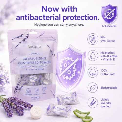 Lavender Compressed Towels for Camping & Outdoors – Antibacterial Instant Expandable Face Towels, Biodegradable Disposable Cotton, Pack of 25 - Image 2