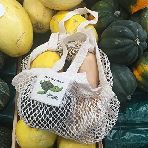 “No Plastic Please” Simple Ecology Organic Cotton Reusable Sea Turtle Gift & Starter Set (string produce saver bags, food storage, bulk bin, with tare weight tag and drawstring, waste free) - Image 4