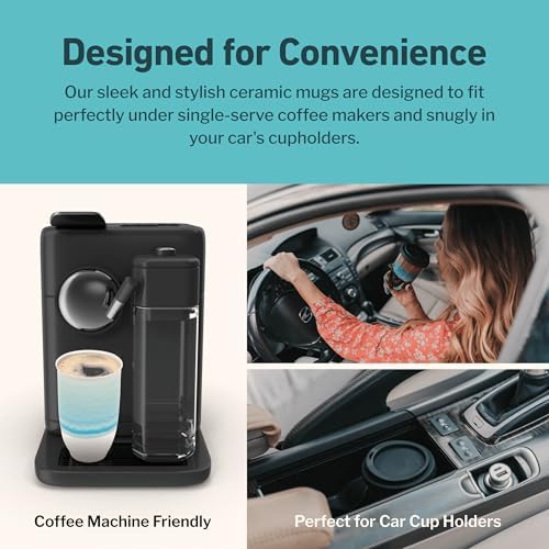 NOVA CERAMICS Travel Mug - Portable Coffee To Go Mug Microwave & Dishwasher Safe Coffee Cups Reusable - Gifts For Women Men Him Her 12oz - Lagoon - Image 6