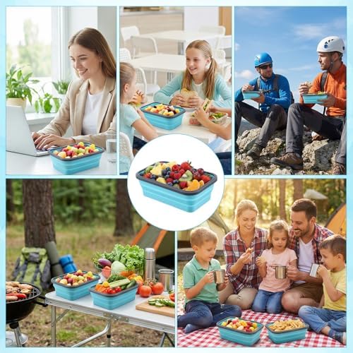 4 Pack 40oz Collapsible Food Storage Containers Marinating Container with Lid Foldable Silicone Kitchen Bowls Microwave Freezer Dishwasher Safe, Blue - Image 7