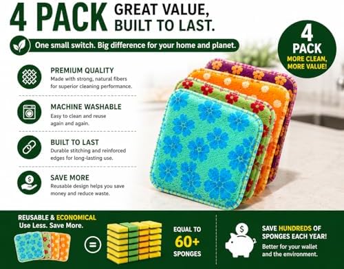Reusable Dish Scrubbers (4 Pack) – Odor-Free Sponge Alternative, Non-Scratch Kitchen Scrubber for Dishes, Pots & Pans – Long-Lasting, Eco-Friendly Cleaning Pads - Image 6
