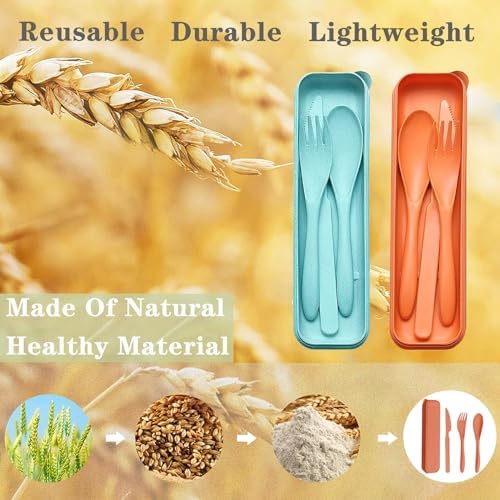 Reusable Travel Utensils Set with Case Wheat Straw Fork Spoon Knife Cutlery - Image 2