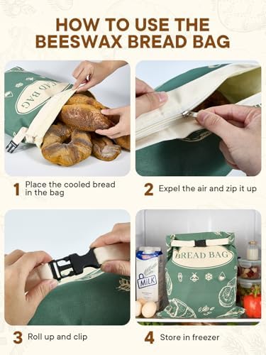 2 Pack Zippered Beeswax Bread Bags 17×13 Inch Large Cotton Sourdough Bread Bags Reusable Bread Storage Bags for Homemade Bread Freezer Safe for Bagel Croissant & Baguette Kitchen Baking Supplies - Image 4