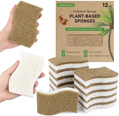 12 Pack Biodegradable Kitchen Dish Sponges, Natural Plant-Based Coconut Fiber and Compostable Cellulose Sponge, Non-Scratch Heavy Duty Sponges for Non-Stick Cookware, Kitchen Household Cleaning by Unknown