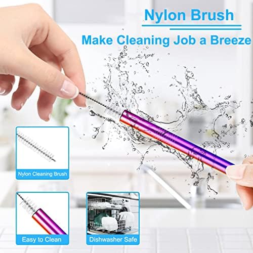 Vinaco 4 Pcs Rainbow 0.4" Wide Bore Reusable Stainless Steel Smoothie Straw - Image 4