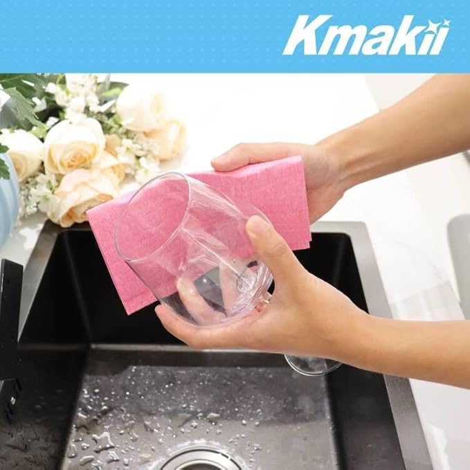 KMAKII Reusable Swedish Dishcloths - Absorbent, Long-Lasting Sponge Cloths for Kitchen and Home Cleaning (Red, Blue, Green, Yellow), Pack of 10