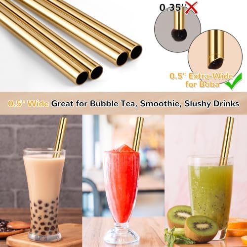 NiHome 4-Pack Stainless Steel Straws for Boba, Smoothie, 10.4” Metal Straws - Image 2