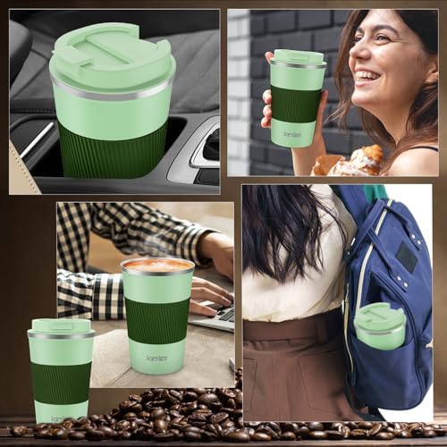 KETIEE 12oz Travel Mug, Insulated Coffee Cup with Leakproof Lid, Travel Coffee Mug Vacuum Stainless Steel Double Walled Reusable Tumbler for Hot and Cold Drinks (Green) - Image 5