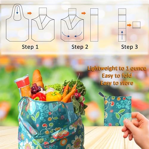 Tote Bag, 4 Pack 50Lbs Reusable Grocery Bags Gift For Women, Bulk Foldable Shopping Totes With Handles, Stylish Large Boho Tote Bags, Portable Market Cloth Storage Bags, Lightweight Heavy Duty - Image 4