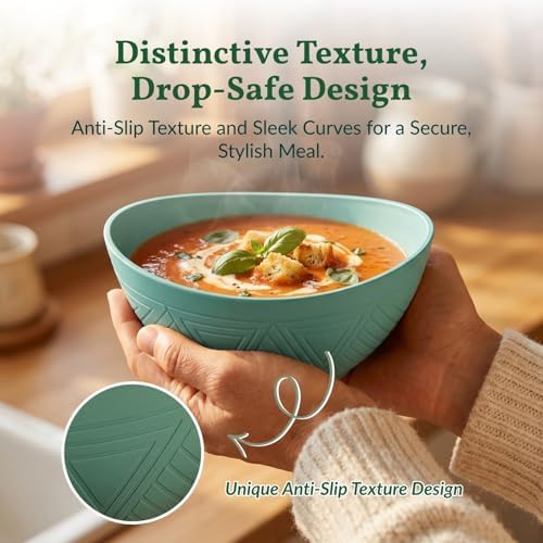 Homienly Wheat Straw Bowls Unbreakable Cereal Bowls 26 OZ Serving Bowls for Snack, Dessert, Dinner, Soup, Rice Microwave and Dishwasher Safe Bowls Set for Kitchen, Party, Dorm, RV (4 PCS Multi) - Image 6